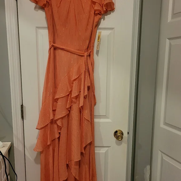 Eliza J Orange Asymmetrical Ruffled Wrap Dress - Picture 3 of 8